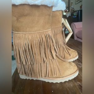 Suede, brown, wedge, fringe, odor free, no wear or stains- MADDEN GIRl BOOT- 7M